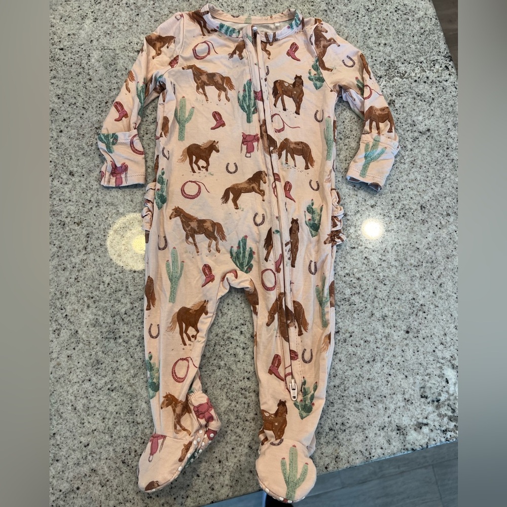 Angel Dear zippy footie pajama outfit horses western baby girl 3-6 months